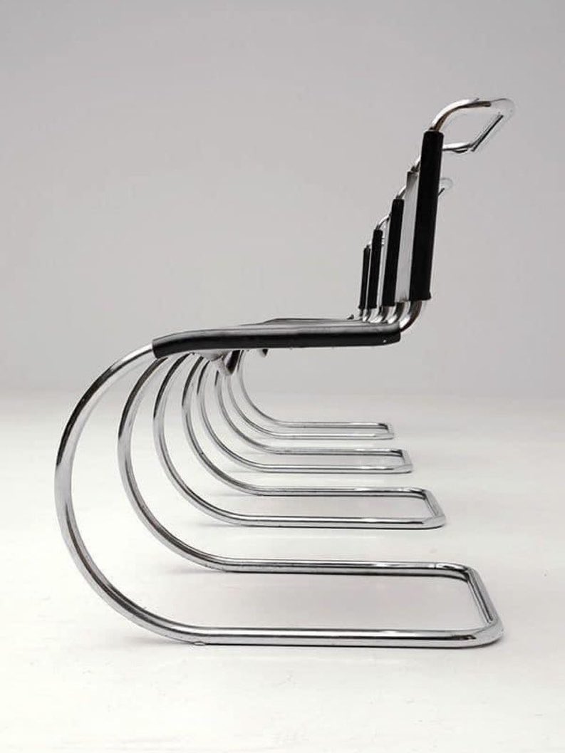 BauhausMovement's tweet photo. Designed by Ludwig Mies van der Rohe in 1927, the Cantilever Chair challenged conventional furniture design. Its graceful tubular steel frame eliminated the rear legs, creating the illusion of a floating seat while expressing the clarity and precision that became synonymous with modern architecture.

Discover Ludwig Mies van der Rohe:
https://t.co/4HtiqhwXgy