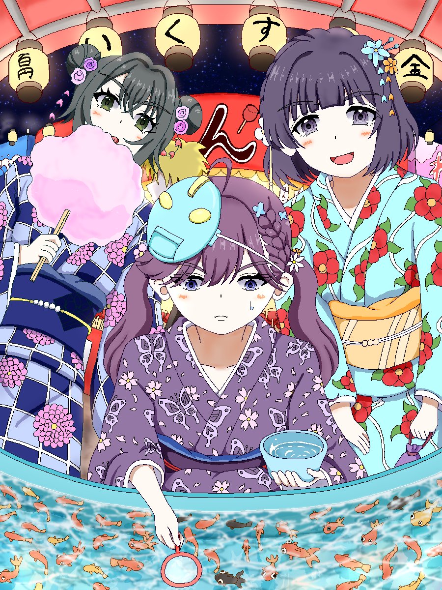 Lurinet_R's tweet photo. 夏祭りで金魚すくいをする
手毬と美鈴と燐羽
＃学マスFA https://t.co/MPKXBSLXJf