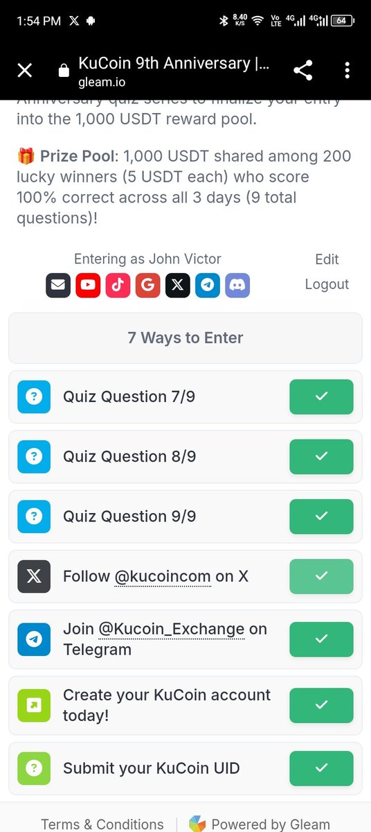 victech200's tweet photo. @kucoincom Done all tasks ✅

#KuCoin9th #BeyondTheSignal #9YearsOfKuCoin https://t.co/gg0OB7Xex1