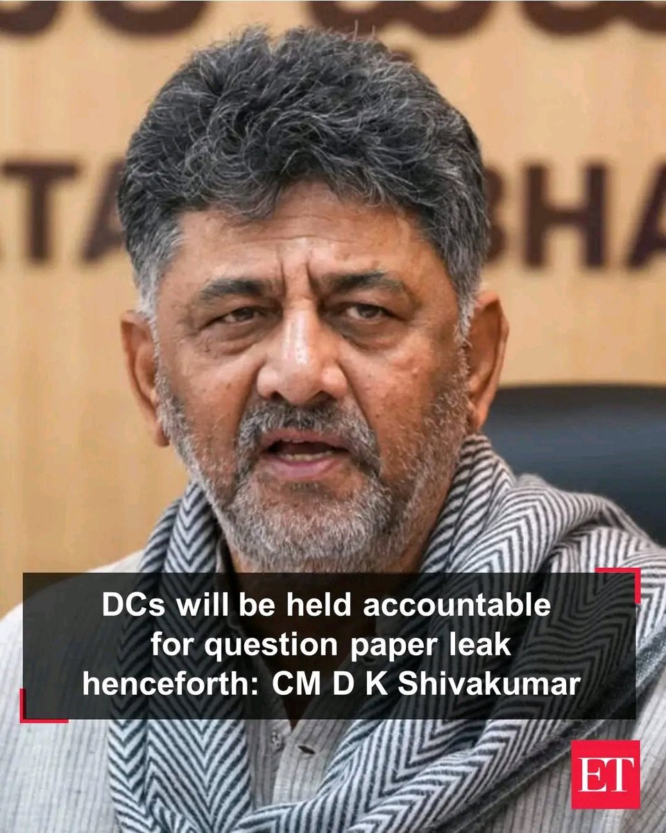 kochattil's tweet photo. So for @DKShivakumar the Education Minister of Karnataka, Madhu Bangarappa does not have to resign. Going forward (forget what happened in the past), District Commissioner's will be responsible for any paper leak. Not the Minister. How convenient. 
Narendra Modi could have said the same thing.
What do you have to say @RahulGandhi? Different Strokes for Different Folks?