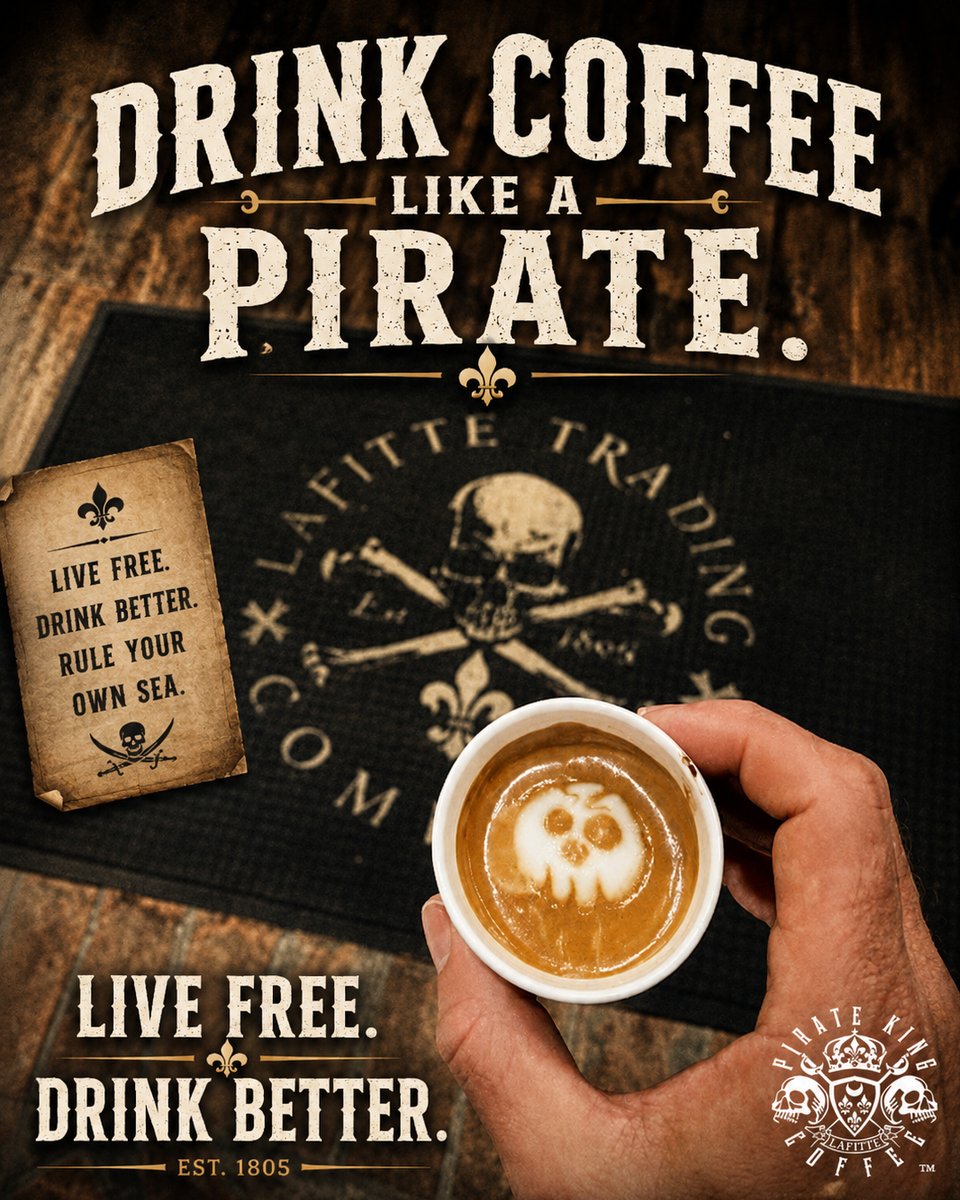LafitteTrading's tweet photo. ÇA C’ÈST BON! Not all treasure comes in a chest. Sometimes it comes in a demitasse.  At Pirate King Coffee, every espresso is crafted with the same bold spirit that made Jean Lafitte legendary. Live Free. Drink Better.~Jean Lafitte #jeanlafitte #pirateking #lafittetradingcompany #piratekingcoffee #frenchquarter