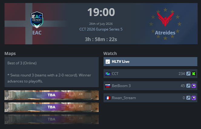 GoodiniCS's tweet photo. We have 2 games today:
1st at 16 CEST vs Sparta
2nd at 19 CEST vs @TeamEAC https://t.co/XHUanKy9Pg