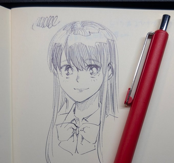 よく行くカフェの1つの1周年記念にとお祝いの色紙を描かせてもらったんだけどそのお礼にと頂いたボールペンの描き心地が良くて✍️ 