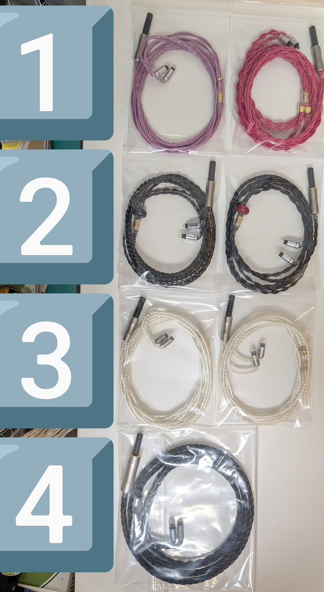 2866SS's tweet photo. 【試作研究＆既製ケーブル放出】
・表示金額は送料込みです
（配送はゆうパケット予定）
・ケーブル詳細はリプライのリンク先にてご確認下さい。
🚨購入希望は下に続くリプライへ、他は無効です🚨
(例❷②＝上から①段目、左から②番目の黒色被膜で赤いスライダーのケーブルです。) https://t.co/gnZHKHSPfR