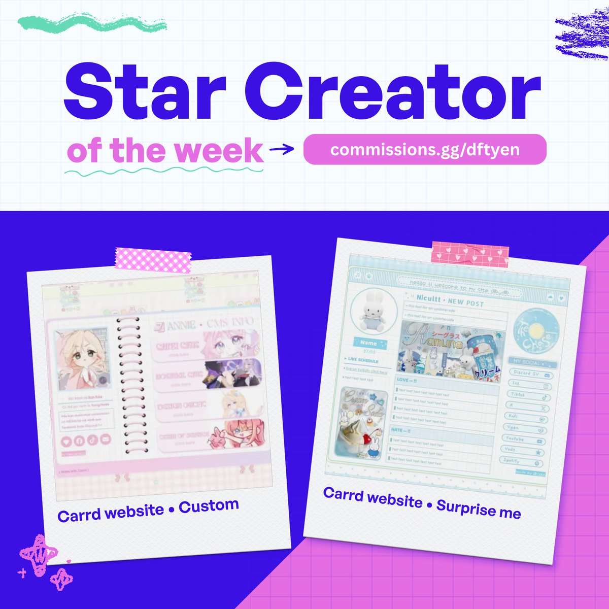 commissions_gg's tweet photo. We’re excited to feature dftyen as our Star Creator of the Week! 🐰⭐ Support their incredible work here: https://t.co/Ql08o4C25k
#StarCreatorSunday https://t.co/jpgXUGx2YA