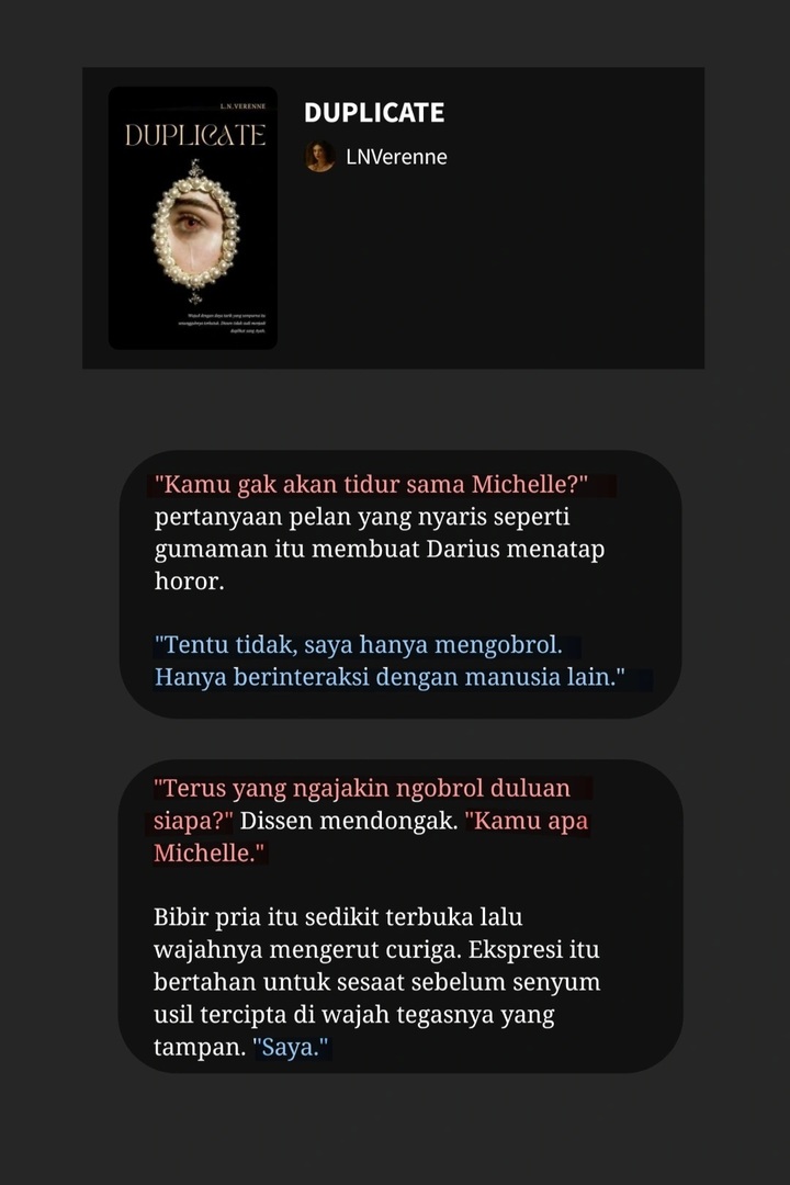 wattpadmenfess_'s tweet photo. /wp/ setelah sekian lama gak update dan revisi berkali-kali, authornya update chapter bikin teriak-teriak wkwkwk.

Dissen, katanya gak suka? Kok posesif??? Mana Om Darius makin tengil lagi!! https://t.co/Jk22u40IOZ