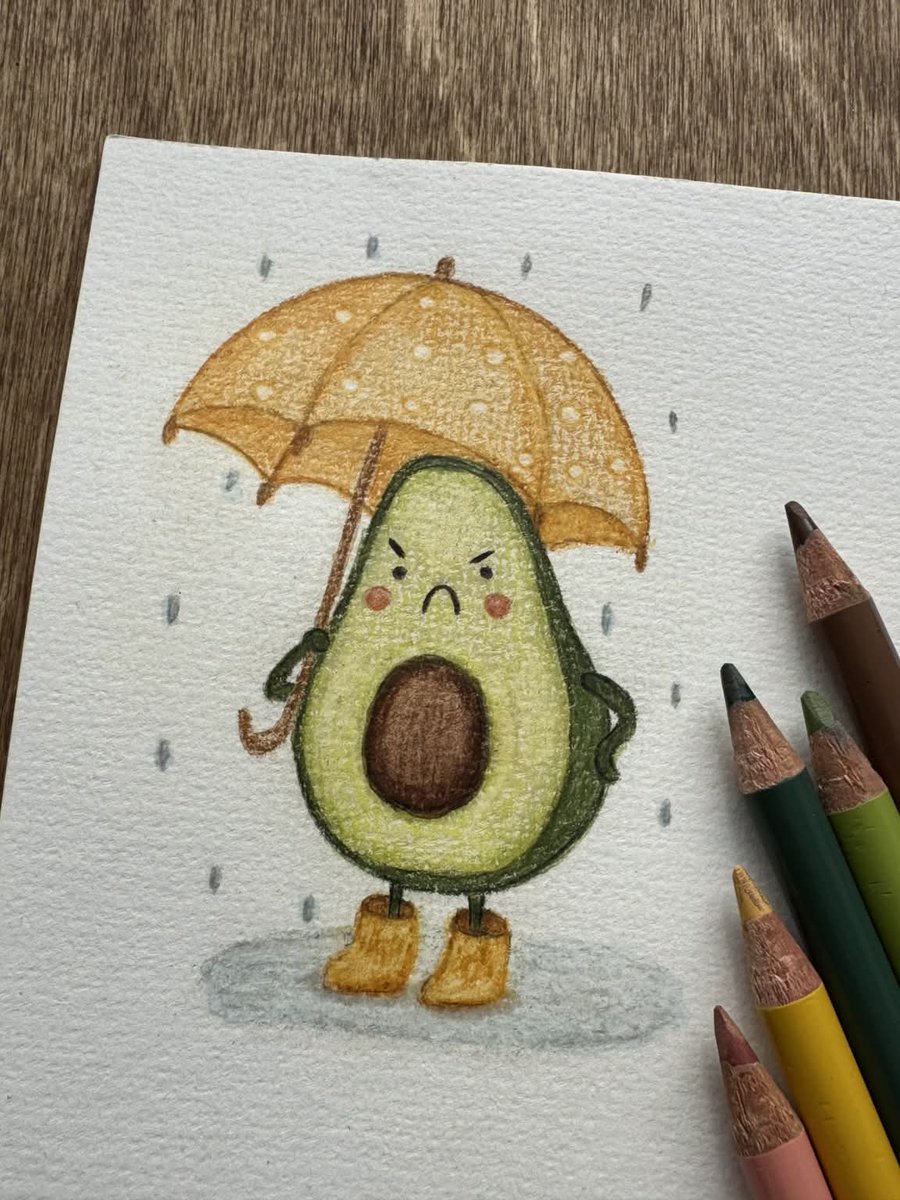anfal00_5's tweet photo. My 12-year-old granddaughter drew this today, and I honestly couldn’t stop smiling. 🥹🥑
She says this little avocado is “grumpy because it’s raining.” ☔😂
What do you think? ❤️ https://t.co/dKvITMkTSV