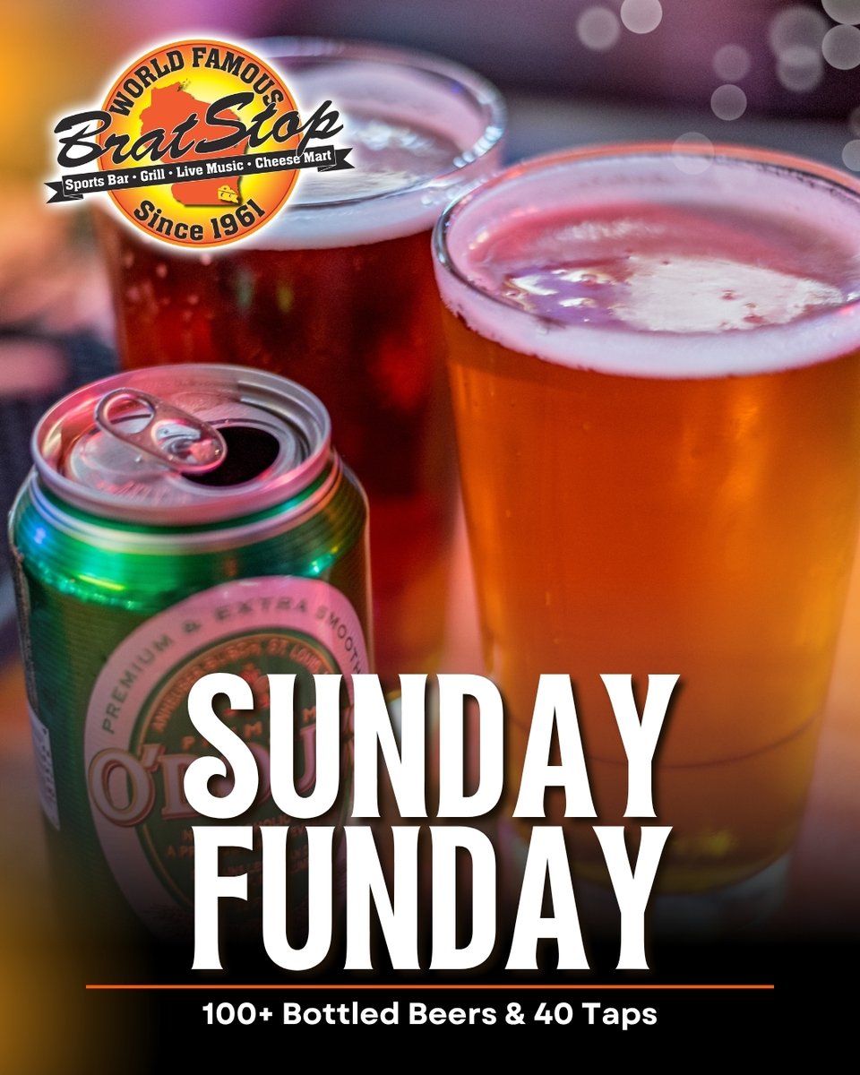 TheBratStop's tweet photo. Good friends, cold drinks, and a great atmosphere make for the perfect Sunday. With 100+ bottled beers and 40 taps, there's always something new to try! 🍻😎🎉

#BratStop #SundayFunday #BeerLovers #KenoshaWI #WeekendVibes https://t.co/tUdFeXjnyF