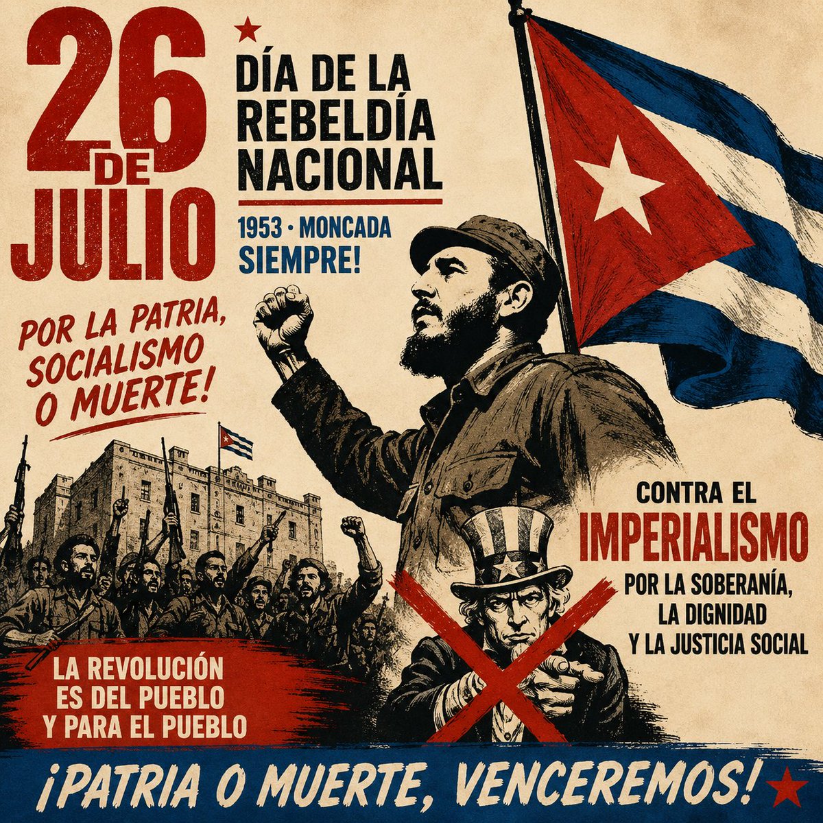 AnibalGarzon's tweet photo. Un año más en Cuba se celebra el 26 de Julio, Día de la Rebeldía Nacional en Cuba. Pese al criminal bloqueo y las injerencias y amenazas de Trump, la Revolución sigue resistiendo. Soberanía Vs Imperialismo. https://t.co/LirX8RKQHu