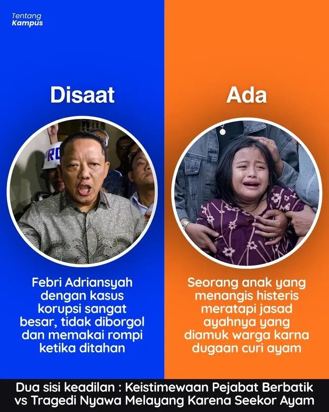 urflowerz's tweet photo. Ketimpangan hukum di negeri ini melukiskan duka yang teramat perih bagi rakyat kecil, menegaskan betapa tajamnya ketidakadilan menghujam mereka yang tak berdaya. Di saat publik menyaksikan keistimewaan yang menggores rasa keadilan ketika seorang pejabat tinggi seperti mantan Jampidsus Febrie Adriansyah melenggang tanpa rompi tahanan maupun borgol meski terjerat kasus dugaan korupsi dan TPPU bernilai fantastis. Hukum seolah tampil penuh kesantunan dan kelembutan.