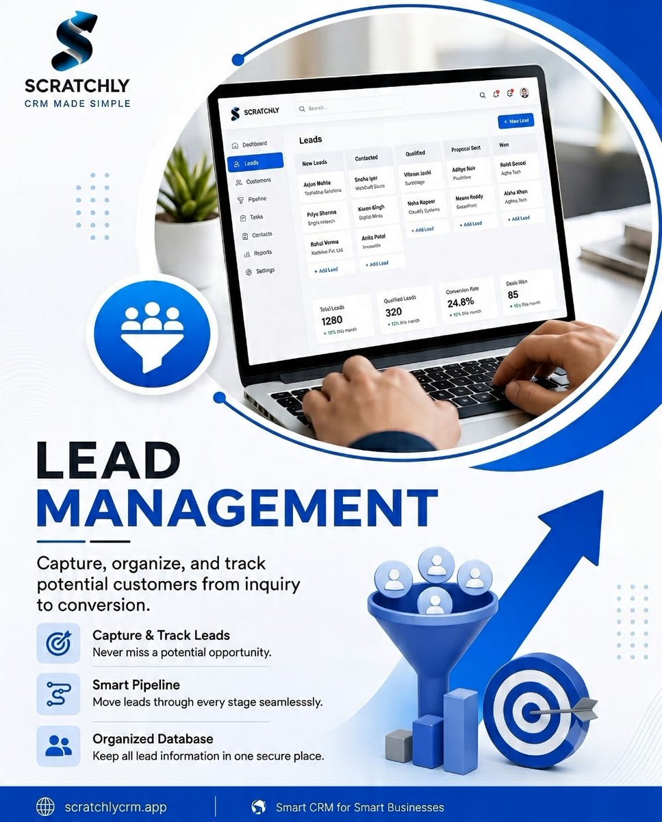 flicker_dev's tweet photo. Hi everyone! 👋

I'm excited to introduce Scratchly, a simple and powerful CRM that helps businesses manage daily operations, leads, customers, tasks, and sales, all in one place. Stay organised, save time, and grow smarter with Scratchly. https://t.co/9w6qvotDSX