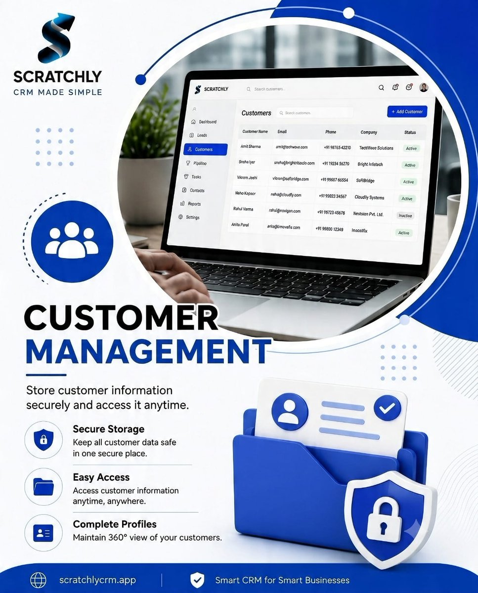 flicker_dev's tweet photo. Hi everyone! 👋

I'm excited to introduce Scratchly, a simple and powerful CRM that helps businesses manage daily operations, leads, customers, tasks, and sales, all in one place. Stay organised, save time, and grow smarter with Scratchly. https://t.co/9w6qvotDSX