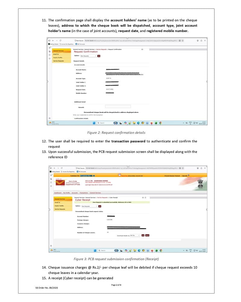 StaffNews_In's tweet photo. Online request facility for Personalized Cheque Book (PCB) for Post Office Savings Account (POSA) customers through Internet Banking: Department of Posts issues SOP vide SB Order No. 08/2026
https://t.co/xPs9RzvAoW
#PostOffice #POSB #PostOfficeSavingBank #ChequeBook #Banking #Staffnews