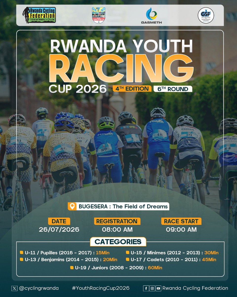 GSF_SportAcadem's tweet photo. The race is ON at  the #FieldofDreams! 
We are thrilled to host the Rwanda Youth Racing Cup – 4th Edition, 6th Round! Young cyclists are battling it out across the U-11, U-13, U-15, U-17 and U-19 categories.
Welcome to our campus!
@BugeseraDistr @cyclingrwanda https://t.co/55uM1UAERS