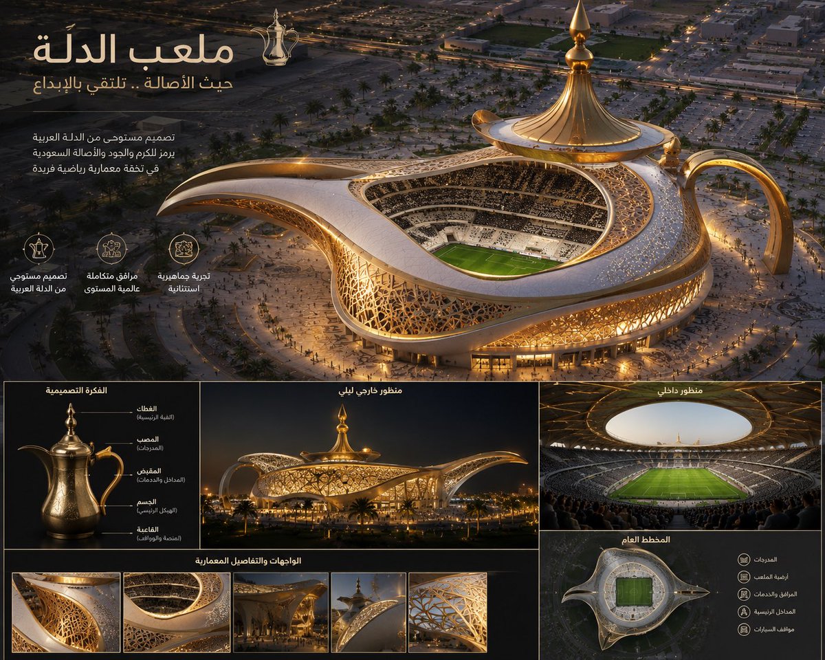 l3o5I's tweet photo. @majed_almhl تصميمك جميل اخوي ماجد واتمنى نشوفه في كأس العالم 
ويصممون ملعب ثاني الدلة ويخلون الجمهور يلبس اخضر واحمر مثل الهيل والزعفران https://t.co/yIKr9NtUBX