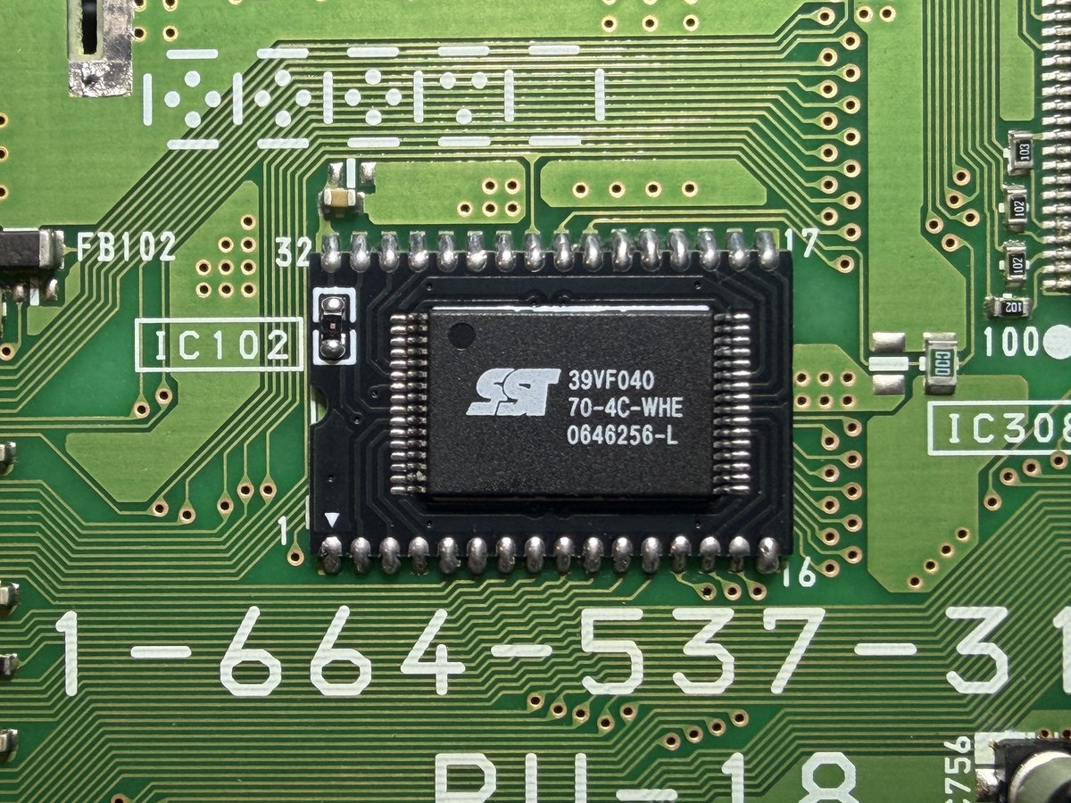 nosIndulgences's tweet photo. #PSNeeV8 installed on a JAP #PSX #SCPH_5500 w/ #PSIO as well. Fortunately all solder points including the BIOS ones are located underneath the board. A USA #PU18 #GameID BIOS is installed & they all worked well and dandy together. #GameID available on both CDs & #PSIO platforms https://t.co/MU1VjsWtHn