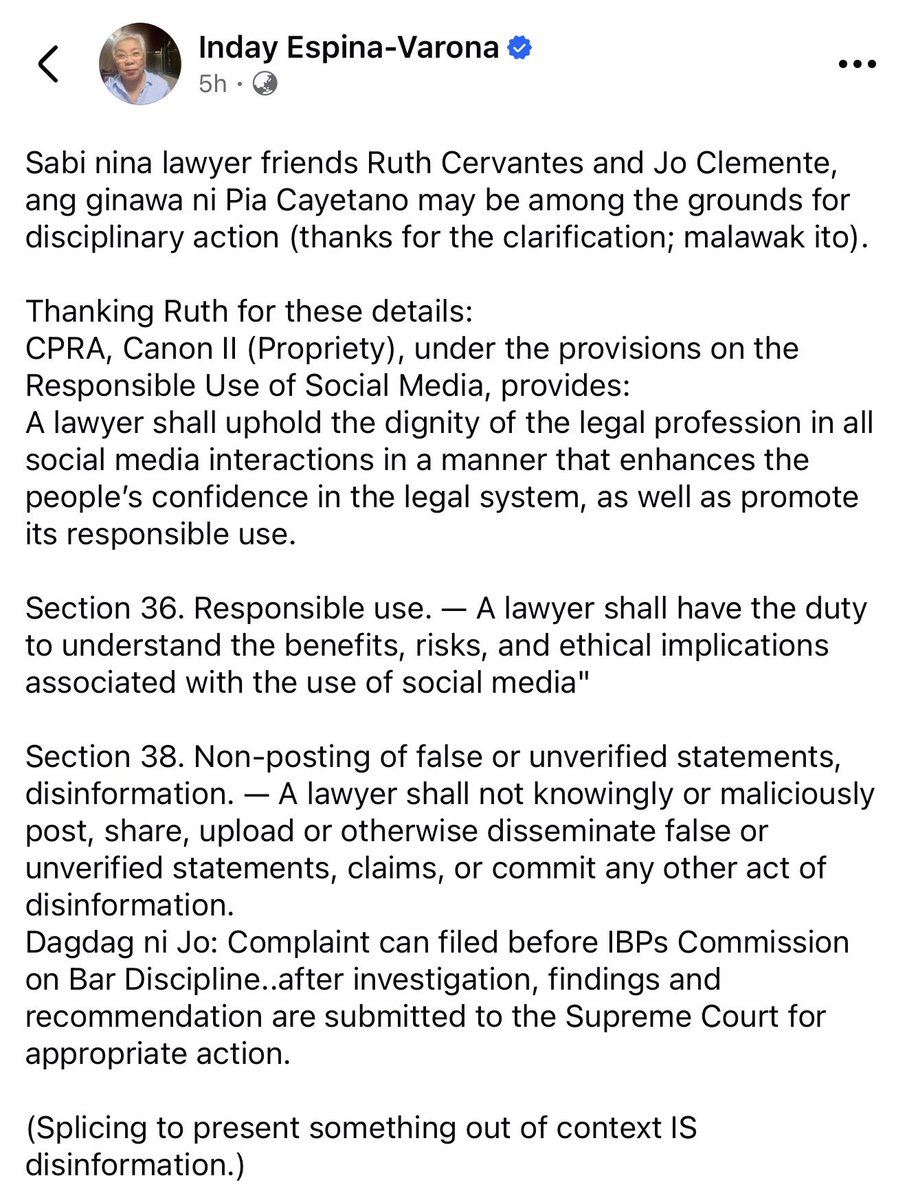 jesusfalcis's tweet photo. Two lawyers believe Pia Cayetano may/should be disbarred for sharing a spliced video.

Napaka one-sided naman nila! 😂

👏👏👏 https://t.co/vWLguLpTVE
