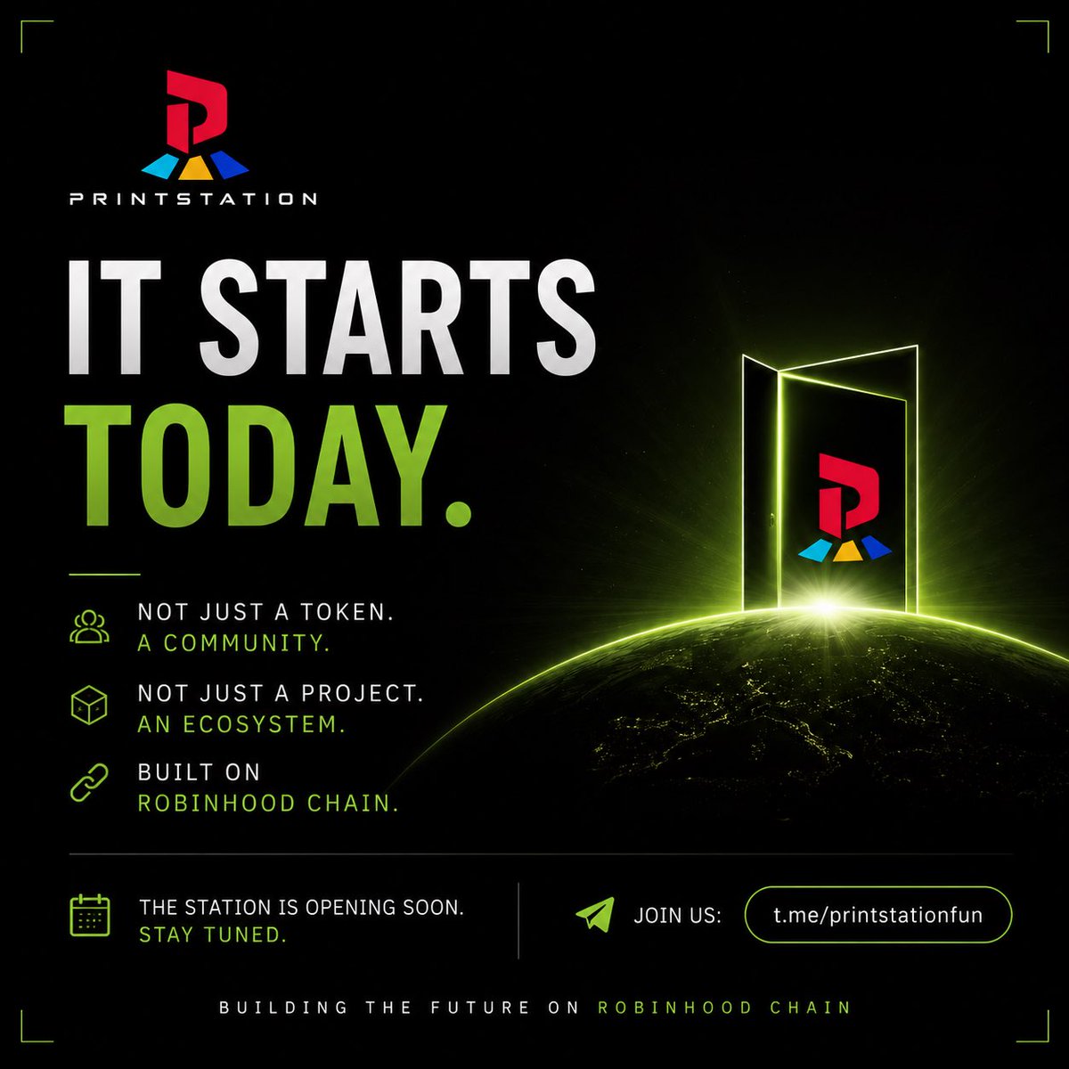 uuuR_sisman's tweet photo. It starts today.

Not just a token.

A community.
An ecosystem.

Built on Robinhood Chain.

Join the station:
@printstationfun 
#PrintStation
#RobinhoodChain
#BuildOnRobinhoodChain
#RobinhoodCrypto
#RHC https://t.co/ytmUuMaJBP
