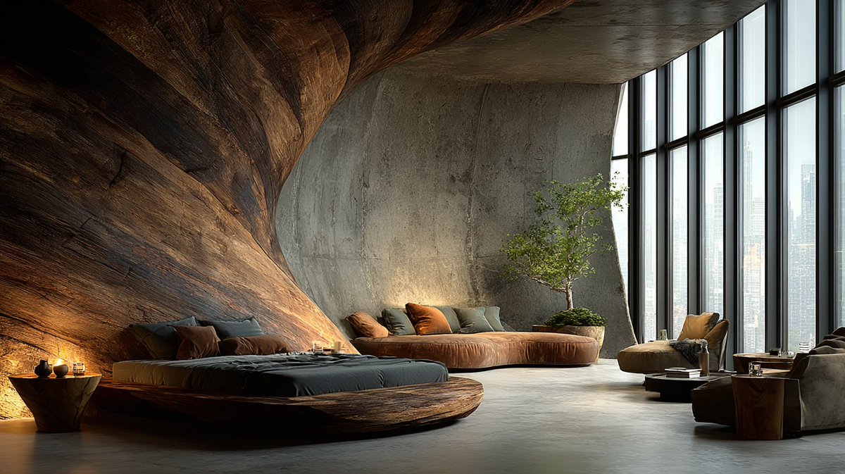 phokuinc's tweet photo. Quiet luxury meets the earth stone interior. Deeply primal yet peaceful about these textures. The perfect place to disconnect from the digital world. #InteriorArchitecture #ConceptDesign #moodboard https://t.co/vv5Zl5AcFW