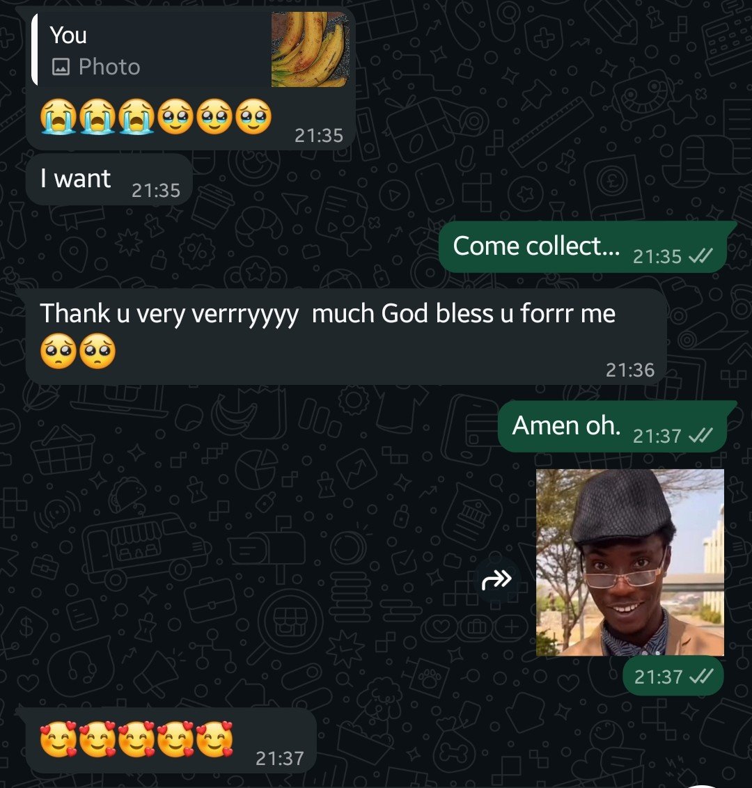 KizoAgro_LS's tweet photo. I genuinely gave her Ripe plantains that I brought from home and she appreciated it...

Happy Sunday Folks.😄 https://t.co/kjwtKYWIY7