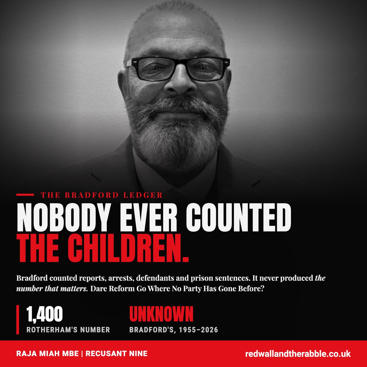 recusant_raja's tweet photo. Bradford counted reports, arrests, defendants and prison sentences. It never produced the number that matters. How many children were gang raped in the city of culture?

My previous 2 articles exposing the Pakistani Rape Gang cover up in Bradford have now been accessed on my newsletter, X, Facebook and Substack by over 100,000 people.

For a man blacklisted by the mainstream media, those are staggering numbers. They prove that the blacklist has failed. I do not need permission from broadcasters, newspaper editors or political parties to reach the public. I have you.

But reach alone will not sustain this work. Only five readers became paid subscribers yesterday. Five people out of an audience of over a hundred thousand stepped forward to help fund the research, the archive work, the analysis and the campaign that allows these stories to reach the public at all.

I am asking those of you who read this work, value it and believe it must continue to become paid supporters.

It costs £3 a month or £30 for the year. That is less than 75p a week to keep this campaign independent, growing and beyond the control of the institutions we are investigating.

👉 https://t.co/mZBZnScays

The mainstream media will not undertake this work. The political parties certainly will not. It survives because ordinary people decide that the truth is worth supporting.

Please upgrade your subscription today. Do not leave it to somebody else.

Link to Part 3 here.

https://t.co/xGcJELXmuJ