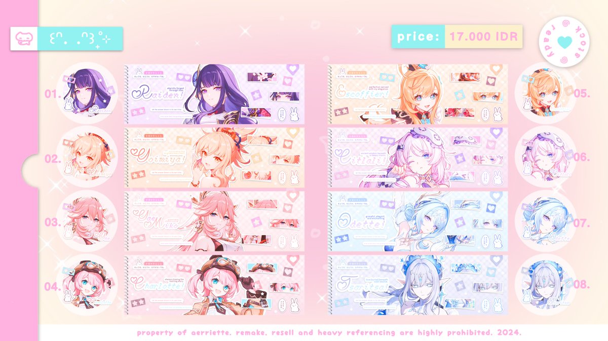 aerriette's tweet photo. ⋆𐙚₊˚⊹ help repost please, thanks! ♡

aerrie is back with 28 ready stock layouts for hsr and genshin — pretty, cute, and ready to use ✨

꒰ 💸 ꒱ price : IDR 17.000
꒰ ⏰ ꒱ today, 19:00 WIB
꒰ 📩 ꒱ order via DM

#bealanja #2Disell #2Dijajan https://t.co/M9IAxgLNxP