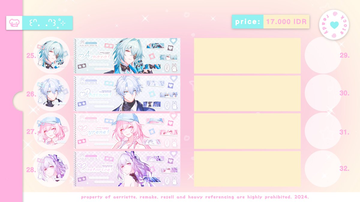 aerriette's tweet photo. ⋆𐙚₊˚⊹ help repost please, thanks! ♡

aerrie is back with 28 ready stock layouts for hsr and genshin — pretty, cute, and ready to use ✨

꒰ 💸 ꒱ price : IDR 17.000
꒰ ⏰ ꒱ today, 19:00 WIB
꒰ 📩 ꒱ order via DM

#bealanja #2Disell #2Dijajan https://t.co/M9IAxgLNxP