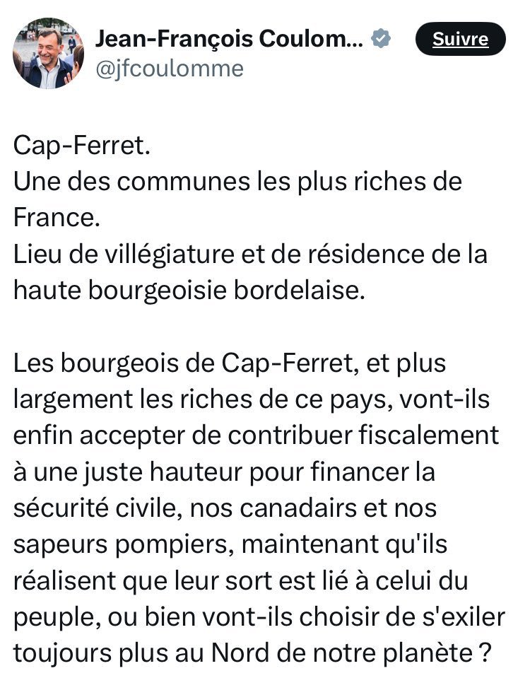 KaanNathalie's tweet photo. Encore un député LFI, Jean-François Coulomme,  qui s'en prend aux habitants du Cap-Ferret. 
LFI est pro-hamas, antisémite, antiFrance, anti-Riches. Et pourtant il y a des millionnaires parmi les cadres LFI !  
@jfcoulomme #incendie #gironde #bordeaux https://t.co/238QDZlWgG