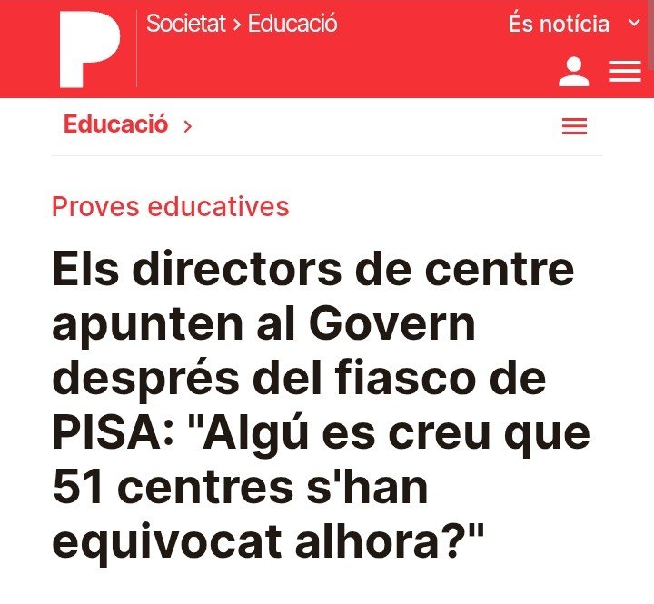 sindicat's tweet photo. PISA 2026: Cronologia d'un escàndol.

8 de gener de 2025: El president Illa i Andreas Schleicher, de l'OCDE, signen un contracte. Els organitzadirs de PISA elaboraran un informe sobre l'educació catalana i cobraran 1,5 milions d'euros públics.

6 de juliol de 2026: Es presenta l'informe de l'OCDE, on una avaluació "coherent" del sistena es considera una prioritat. El Govern JA SABIA des de març que les proves PISA no eren vàlides. Però van fer el gran teatre igualment.

24 de juliol: Esclata l'escàndol. Un 23% de l'alumnat hacia estat exclòs de les proves, l'OCDE recomana un 5%.
Les avaluacions que el propi informe prioritzava, només queden invalidades a Catalunya. Repetim: ho sabien des de març. Educació culpa els centres.

26 de juliol: Les Direccions acusen el Govern. 51 centres cometent autònomament el mateix error?

Negligència, opacitat, malbaratament, desgavell... I altres paraules que ens estalviem però que tots tenim en ment. 
Tot plegat absolutament inadmissible, a més d'escandalós i surrealista.