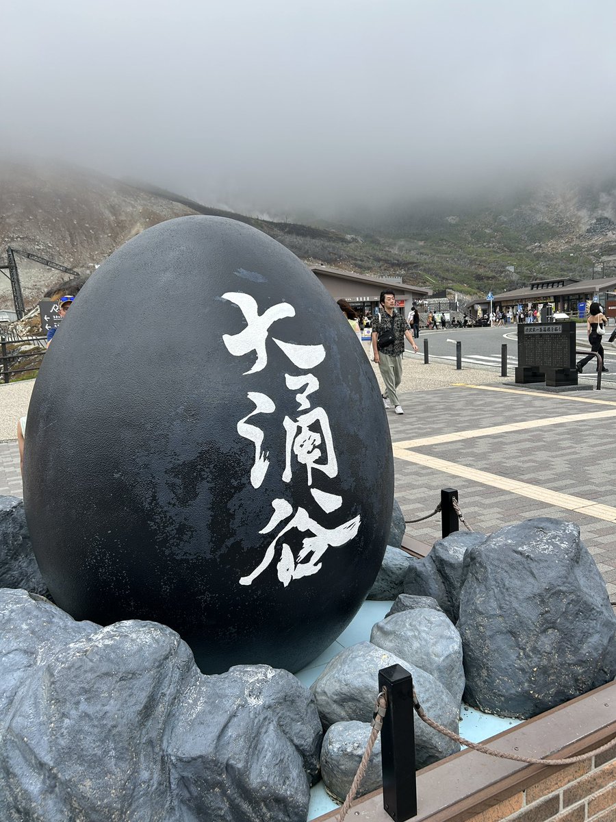 ann1951809's tweet photo. 大涌谷で黒たまご買っていたら
雷雲が近づいているので
ロープウェイの運行を中止しますの放送があり仕方なく徒歩で
山道を下ってバス停まで長い長い距離を歩いた🚶🚶‍♀️🚶 https://t.co/NgqKpdgm7N