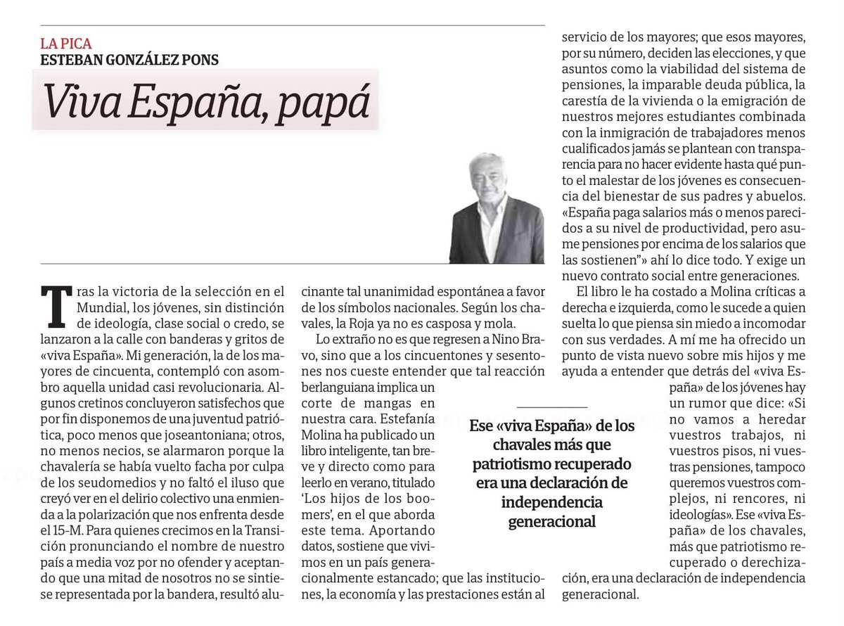 jlopezvilaplana's tweet photo. El nuevo «viva España»: la juventud pidiendo paso. 🇪🇸📣
La columna de @gonzalezpons en @lasprovincias https://t.co/CVquSYs3Gt