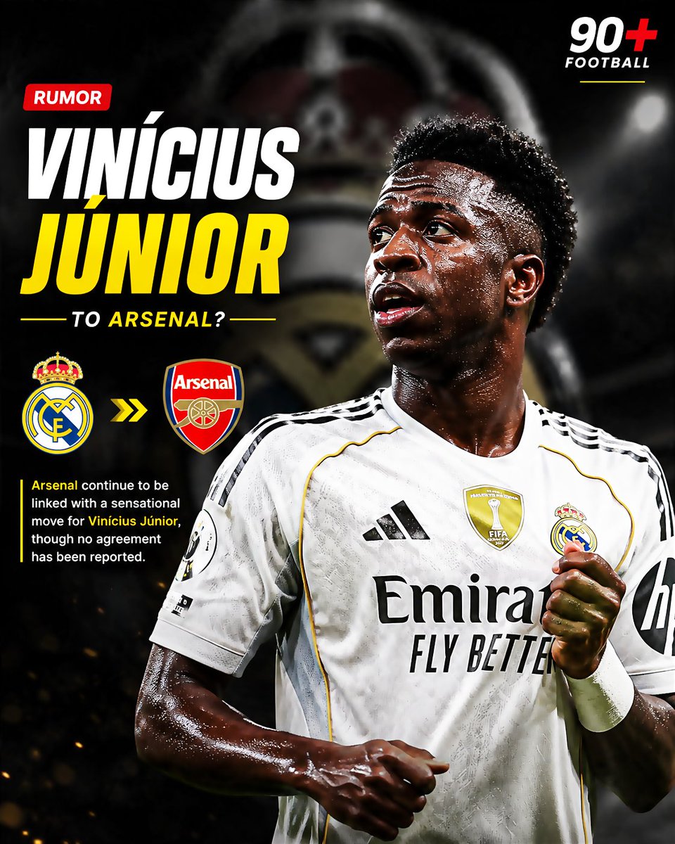 galama_utd's tweet photo. 🚨 RUMOR: Arsenal are reportedly monitoring Vinícius Júnior, but no agreement has been reached yet. Could one of football's biggest transfer shocks happen? 🤔👀 https://t.co/zabyiUAjTF