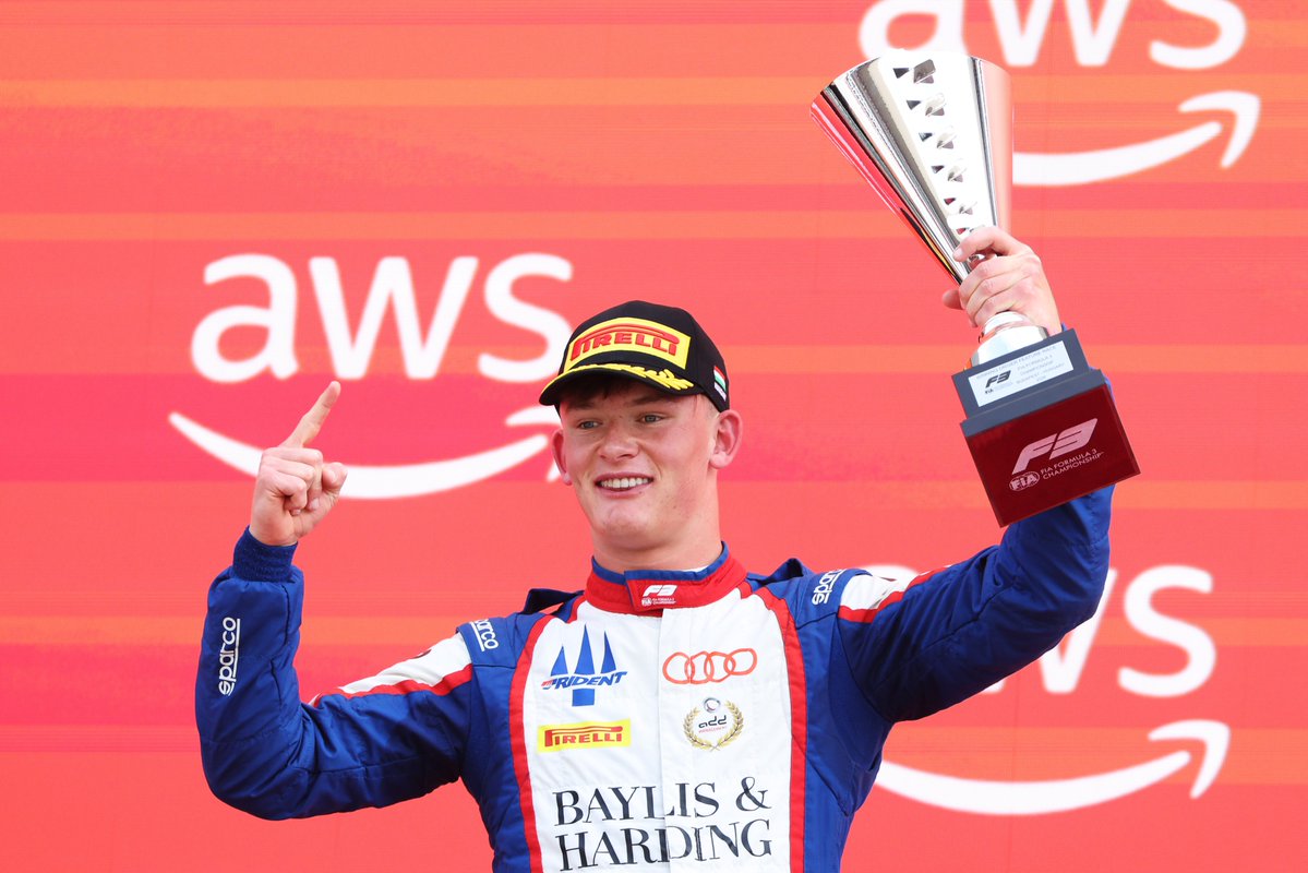Formula3's tweet photo. THE WAIT IS OVER! 🤩👊

Slater finally stands on the top step in F3! 🏆

#F3 #HungarianGP https://t.co/PSuFqFjyHK