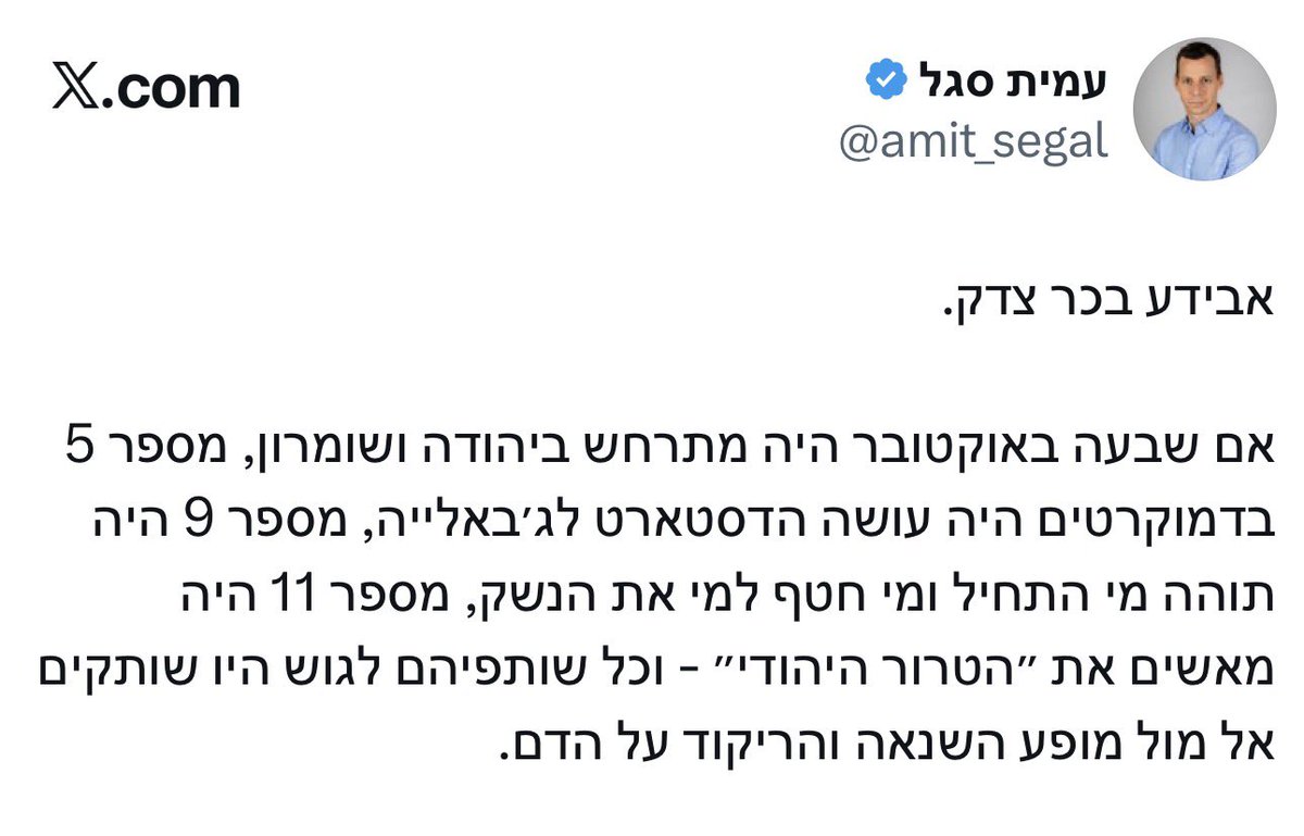 RadmanMoshe's tweet photo. הפחדן חסם אותי, כי הוא אוהב להיות בצד שמדבר ומהנדס תודעה ולא בצד שמקשיב. חברים.ות לא להתרגש - יש קמפיין וסגל הוא חלק ממנו. הקמפיין נועד לעשות דה-לגיטימציה לדמוקרטים, כמו שעשו לרע״מ ולמפלגות הערביות. למה? כי אין להם רוב. הדרך היחידה שהם יצליחו לשמור על ממשלת מעבר או משהו כזה, הוא על ידי זה שהם יעשו דה-לגיטימציה למספיק מנדטים שלא איתם. 

אחרי שהבנו את זה, יש שתי דרכים להתמודד, הראשונה היא לשתוק ולא להגיד כלום, כדי לא לתת ״דלק״ לקמפיין הדה-לגיטימציה שלהם. שזה אולי האינסטינקט שלנו כליברלים, אבל זו תהיה טעות אדירה, ככה בדיוק הגענו לאן שהגענו. 

הדרך השניה היא לצפצף עליהם ולהזכיר להם שהם תומכי דיקטטורה, שהביאו עלינו יותר מ-2200 נרצחים ונופלים, ובידוד בעולם, שמעבירים חוקי השתמטות בזמן מלחמה ותוקעים סכין בגב הלוחמים בסדיר ובמילואים, שמפקירים את הצפון והדרום בשביל עוד כוחות שישמרו על מאחזים מיותרים. 

אני בוחר את השניה.