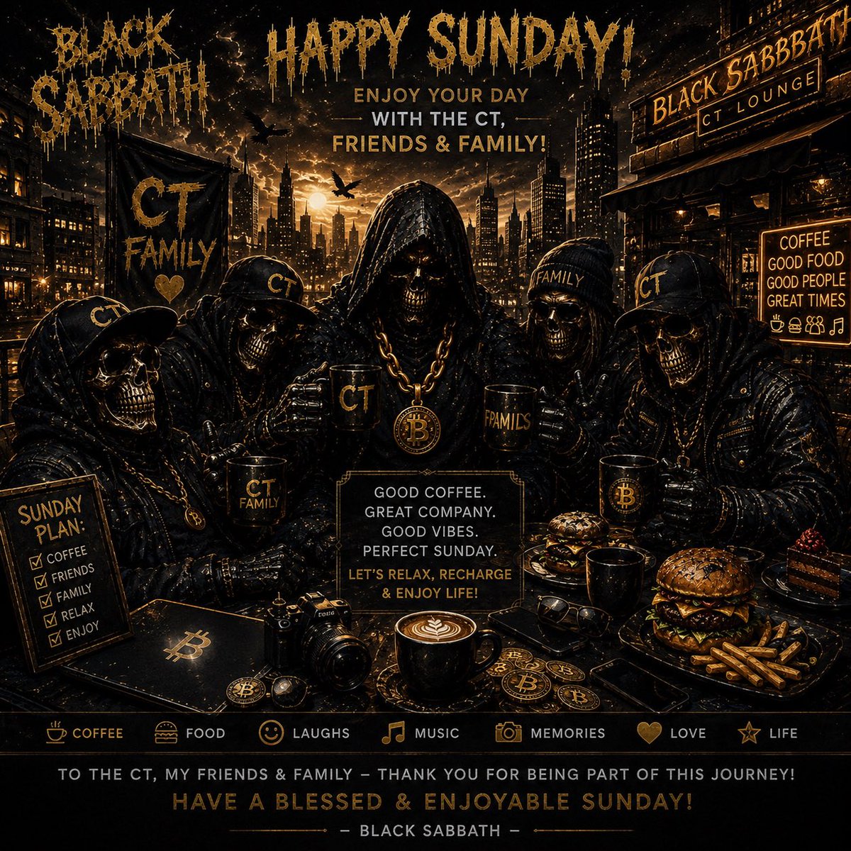 BLACK02SABBATH's tweet photo. It’s the perfect holiday weekend to relax, create memories,recharge, and enjoy quality time with the CT, friends, and family. We continue building together!!! 
Wishing everyone a blessed Sunday 
#solana #memecon https://t.co/JxpEM87siB https://t.co/fKOYGvFHiD