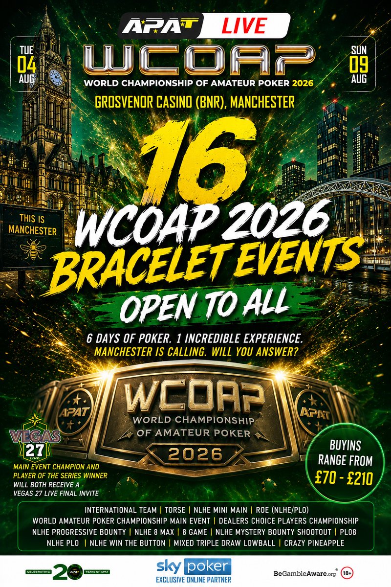 apatpoker's tweet photo. Counting down the days until the WCOAP 2026.  Great article from @YorkyPuds over on @PokerNews just in case you aren't excited enough - https://t.co/YpxpQwqFpF https://t.co/IKzsxPimV3
