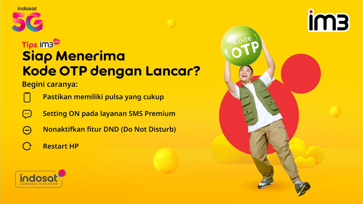 CareIM3's tweet photo. Biar OTP lebih cepat diterima, coba ikuti tips ini ya😉✨

Proses verifikasinya makin lancer #SahabatBaikku💛 https://t.co/NFwgv3XtpM