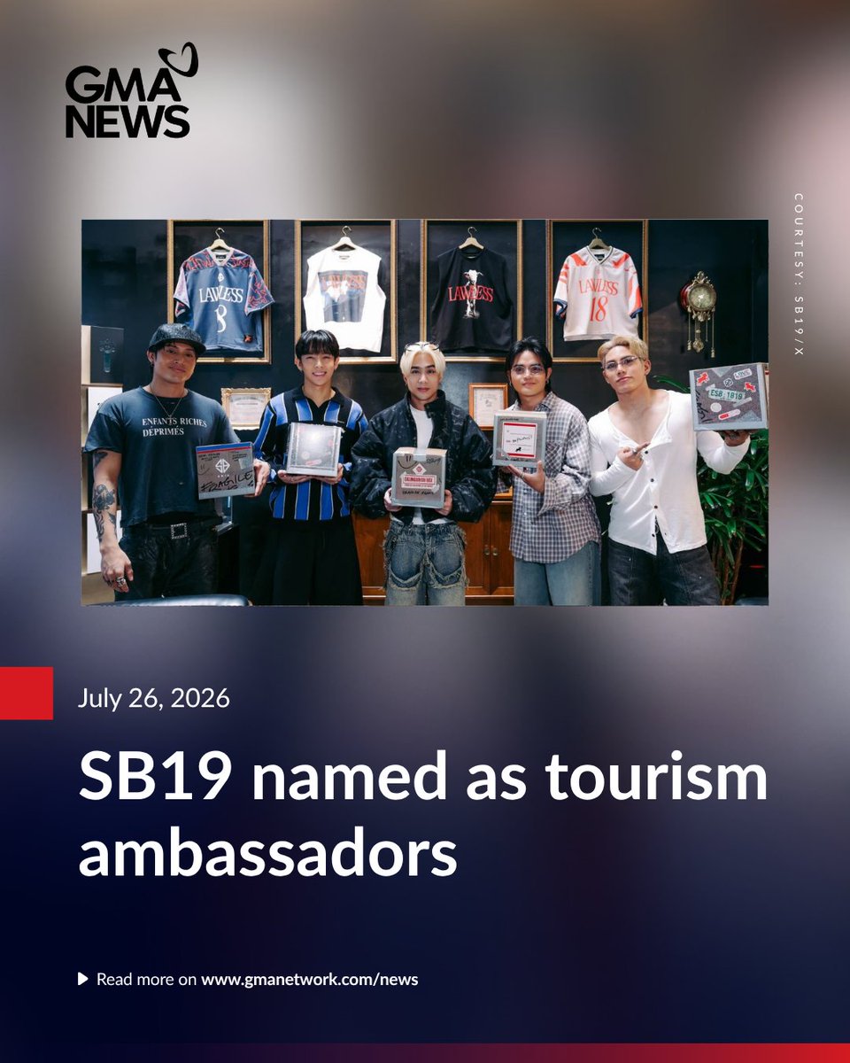 gmanews's tweet photo. ''DI LUMALAPAG LANG BASTA!' 🇵🇭

P-pop group SB19 have just been named tourism ambassadors.

Read more: https://t.co/LtN7vR88QC https://t.co/8NPTbpMoG6