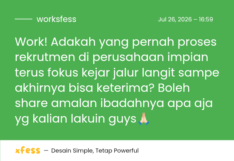worksfess's tweet photo. Work! Adakah yang pernah proses rekrutmen di perusahaan impian terus fokus kejar jalur langit sampe akhirnya bisa keterima? Boleh share amalan ibadahnya apa aja yg kalian lakuin guys🙏🏻 https://t.co/NnDqLwNVbY