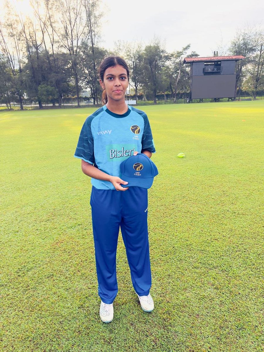 EmiratesCricket's tweet photo. Congratulations to Gayetri Rajesh Menon &amp; Fiza Ayub on earning their UAE U19 caps today against Qatar. Go well! 💙🏏 https://t.co/tMqLAXCudt