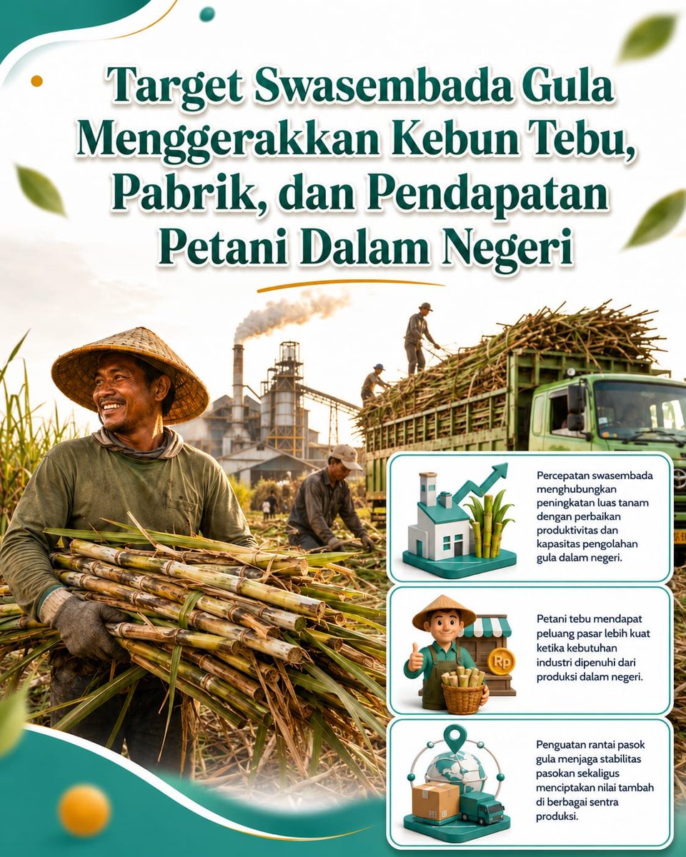 zunedsmith's tweet photo. Target Swasembada Gula Menggerakkan Kebun Tebu, Pabrik, dan Pendapatan Petani dalam Negeri. #JagaIndonesia https://t.co/AeIfNhzY89