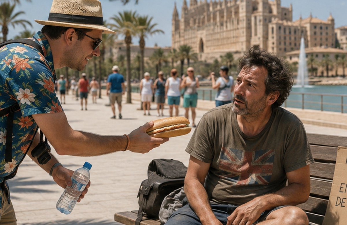 coent_pebre's tweet photo. 🥪 Un turista dóna un entrepà a un resident després de llegir que "Mallorca viu del turisme".

☕"Em pots donar també un euro i mig per un cafè?", ha dit el resident mort de gana.
🌶️ https://t.co/earWreRn0Y