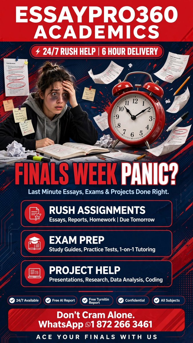 Academiawriter1's tweet photo. FINALS WEEK PANIC? Last minute essays, exams, projects done right. 24/7 rush help. +1 872 266 3461
#FinalsWeek #EssayHelp #ExamHelp #CollegeLife #LastMinuteHelp https://t.co/w0BVxOFCam