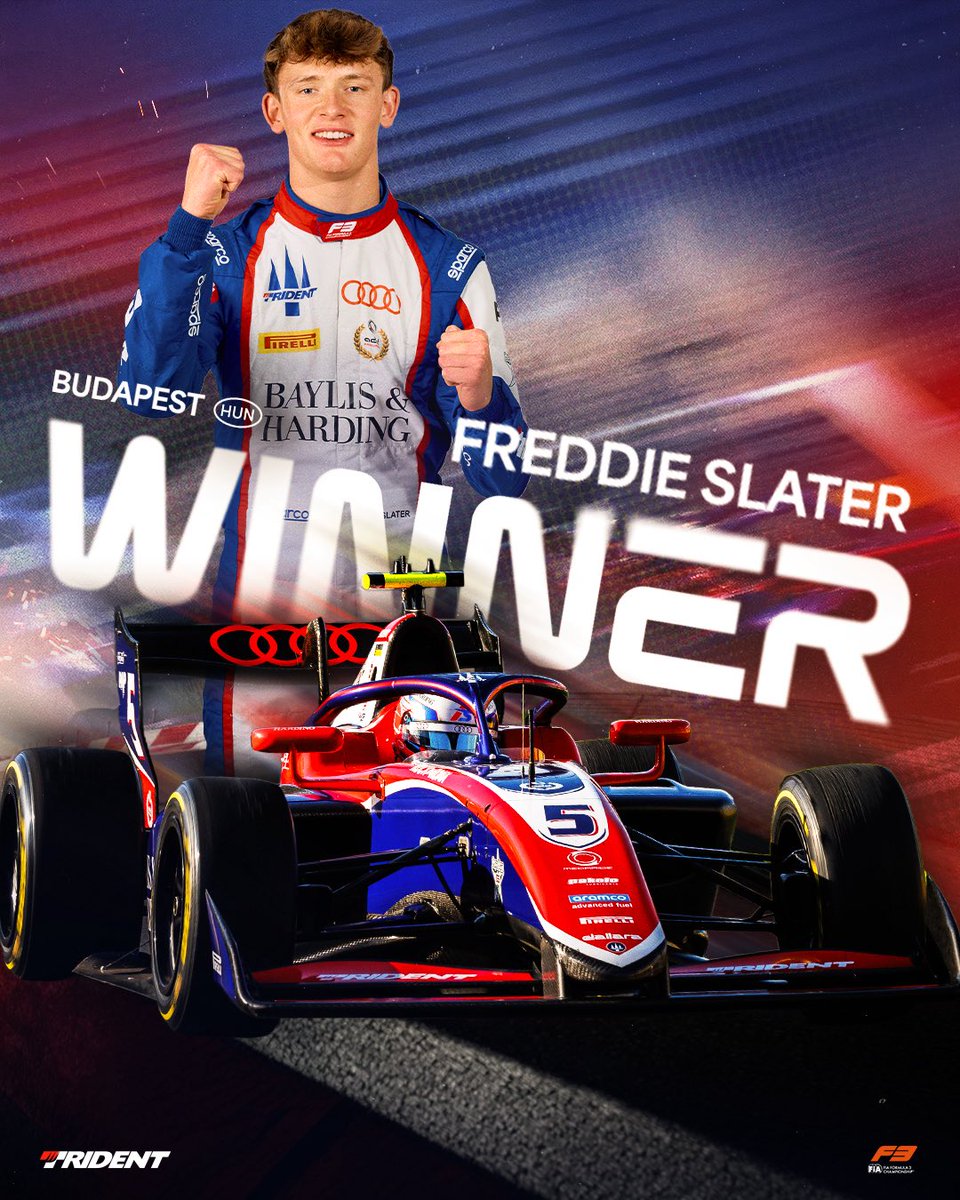 trident_team's tweet photo. YES, FREDDIE! 🏆
P1 in the @Formula3 Feature Race, what a win Freddie Slater! A sensational drive at the Hungaroring to cap off an incredible weekend. https://t.co/KeZKvg1IP2