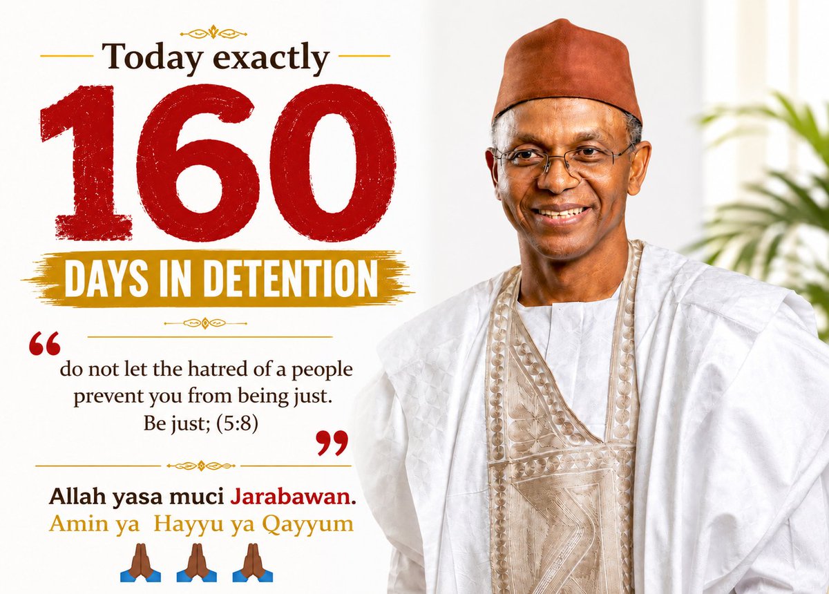 AAD_EL_Rufai's tweet photo. Today exactly 160Days @elrufai in Detention. 

"No one should be deprived of their fundamental rights without due process. The international community must remain vigilant." @UN @UN_HRC @UNWatch @amnestyusa @EUCouncil @Trial @Mediapart @jeune_afrique @VanguardAfrica @POTUS @EmmanuelMacron @FranceONUGeneve @CNN @AJEnglish @jeuneafrique @ecowas_cedeao #FreeElrufai