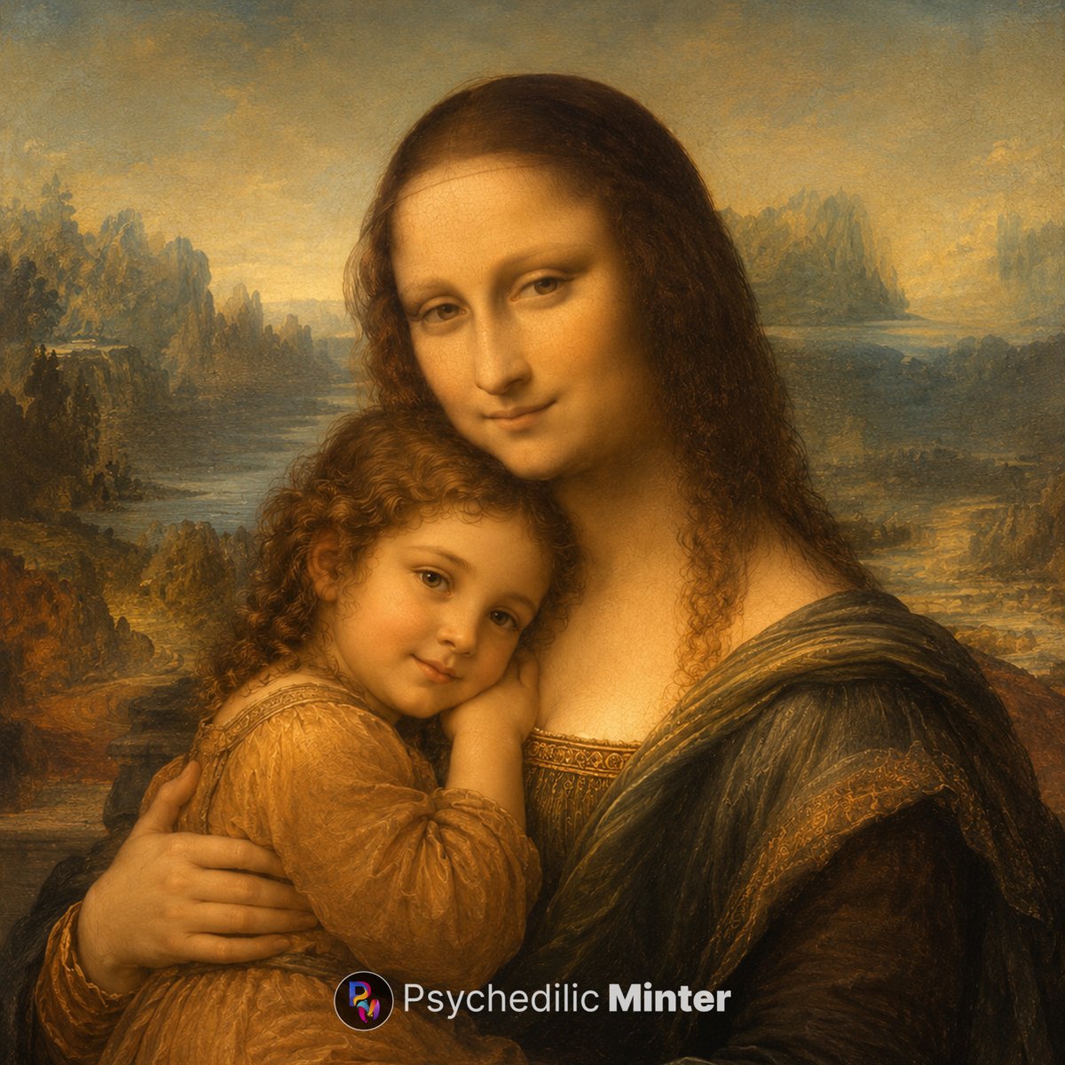 PsychMinter's tweet photo. The Embrace Beyond Time 🎨 Inspired by Leonardo da Vinci's Mona Lisa, this original artwork reimagines the masterpiece as a timeless celebration of a mother's love. Explore it: https://t.co/NrWOP3MyrY Discover this beautiful piece on @StarbeamOne. https://t.co/J76snaRfyh