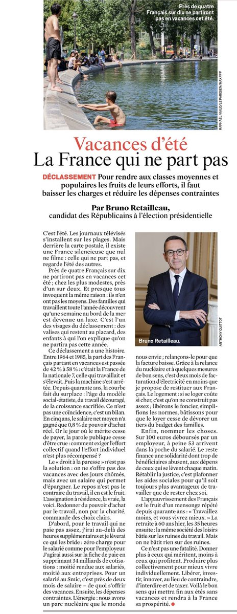 Retailleau_Actu's tweet photo. 🔴 ALERTE INFO

Vacances d’été : le cri d’alarme de @BrunoRetailleau

4 Français sur 10 ne partiront pas en vacances cet été. 

Sa réponse : « baisser les charges, libérer le travail, mettre fin aux dépenses contraintes pour rendre aux classes moyennes et populaires les fruits de leurs efforts. » 

👉 https://t.co/mhcy0JH7HZ