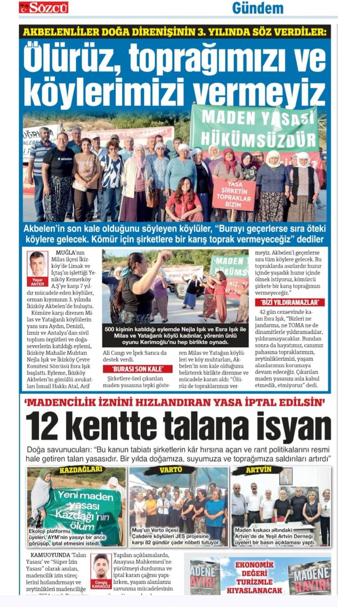 UnyeCevre's tweet photo. YASA Şirketlerin,TOPRAKLAR BİZİM 
YAŞAM KAZANACAK
🍀
YAŞAM SAVUNUCULARINA SELAM OLSUN https://t.co/EaItKY1HjR