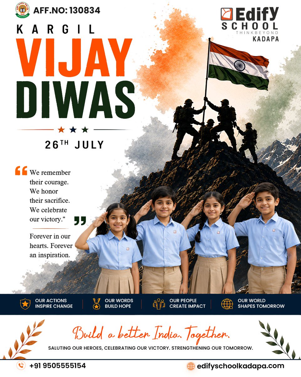 EdifyKadapa's tweet photo. 🇮🇳 "We remember their courage. We honor their sacrifice. We celebrate our victory. Saluting the heroes of #KargilVijayDiwas. Jai Hind!

#Kargil #IndianArmy #JaiHind #ProudIndian #India #Patriotism #SaluteToHeroes #IndianSoldiers #KargilWar #Education #EdifySchoolProddatur https://t.co/HZIi0eG01e