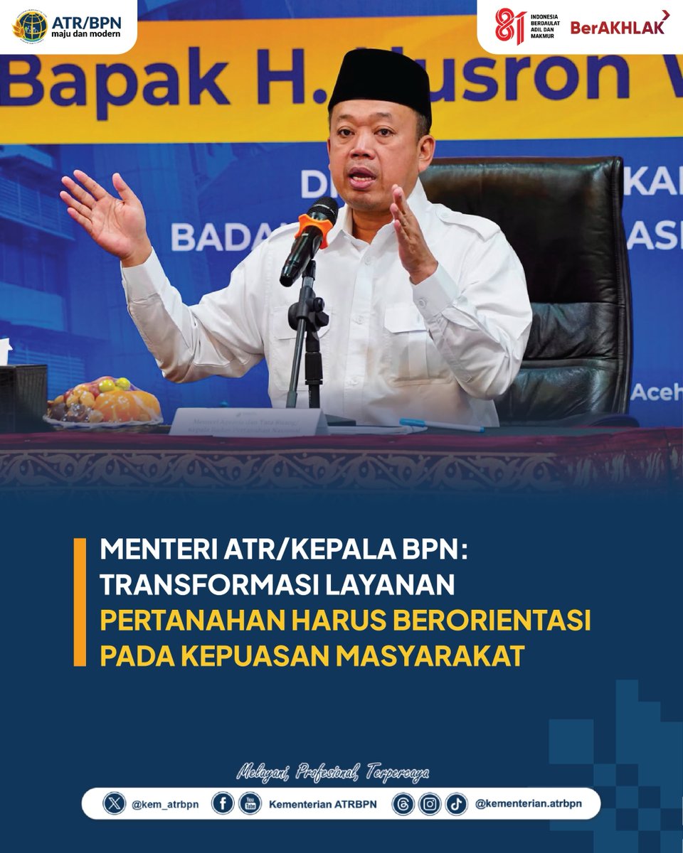 bpnnunukan's tweet photo. #Repost @kem_atrbpn 

Halo #SobATRBPN, Menteri Agraria dan Tata Ruang/Kepala Badan Pertanahan Nasional (ATR/BPN), Nusron Wahid, menyatakan bahwa transformasi layanan pertanahan yang sedang dilakukan Kementerian ATR/BPN harus berorientasi pada kepuasan masyarakat. https://t.co/tCTwT31EEu